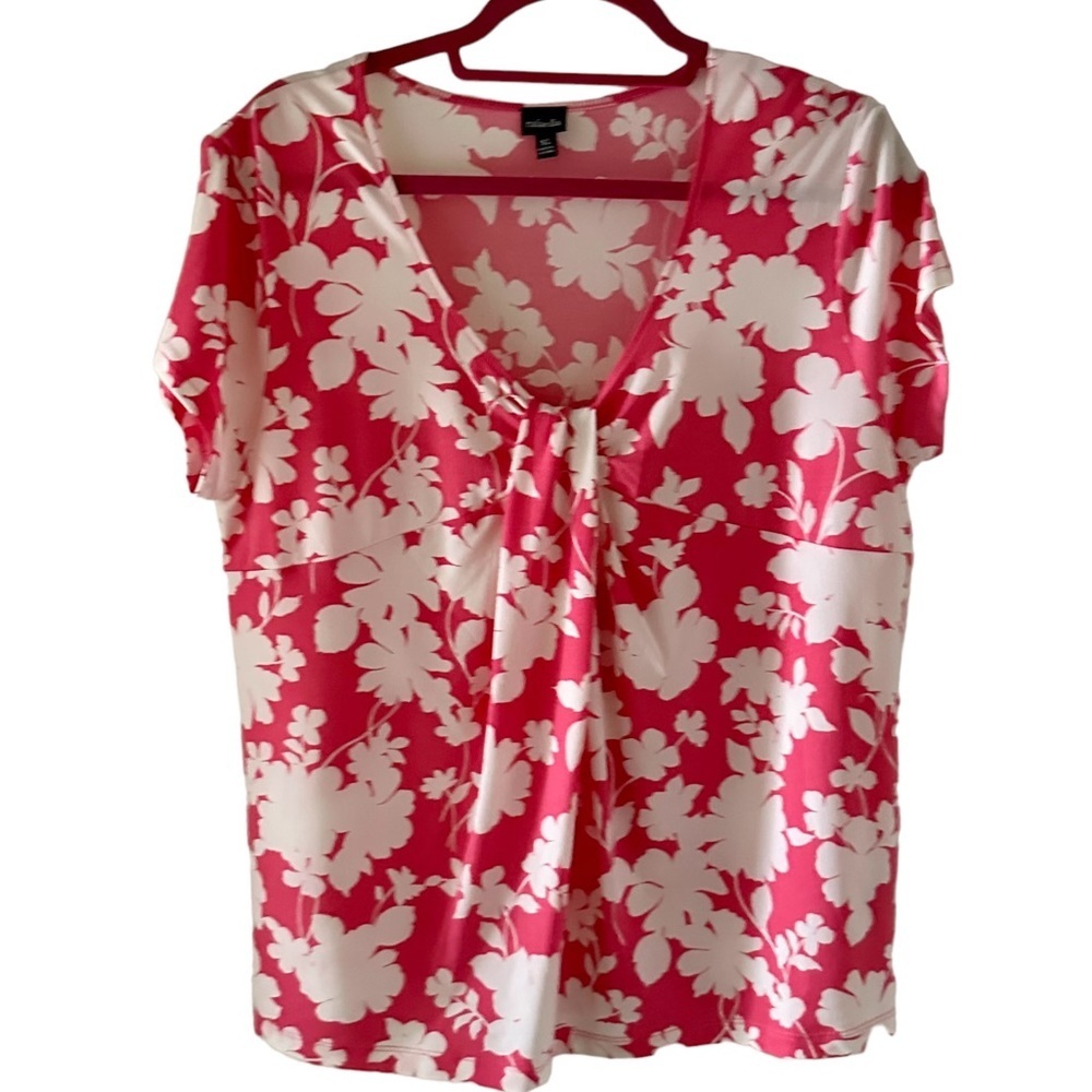 Rafaella Woman's Blouse  Pink & White Short Sleeve Size XL
